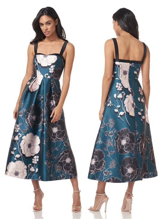 Kay Unger Dresses & Skirts - Kay Unger Printed Mikado Sleeveless Tea Length dress Size 10 Fit and Flare Teal